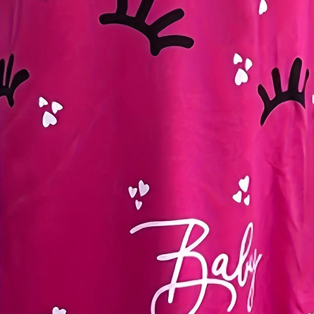 “Pink Satin Slip Nightgown L | Backless Babydoll Sleep Dress | Eyelash Print” - Picture 9 of 9